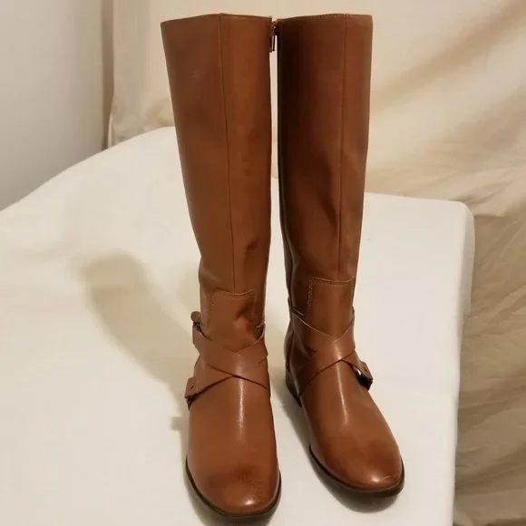 Nine West Brown Soft Leather Zip Up Knee High Boots Size 8M - Picture 4 of 12